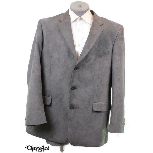 Stafford 3-Button Sport Coat Suede Blazer Jacket Mens Solid Gray 46L - Picture 2 of 9